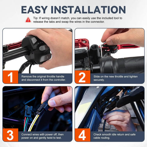 Easy installation steps for Full Twist Throttle With 2 Keys Plug And Play For Ridstar Q20 Series Waterproof Ebike Throttle Grip Kit