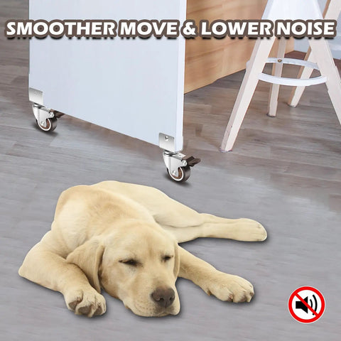 2 Inch Rubber Caster Wheels With 3/4 Inch U Bracket under a furniture piece, smooth rolling with a sleeping dog nearby.