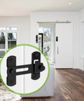 Heavy Duty Gate Latch for Barn Doors and Fences in Matte Black 201 Stainless Steel Gate Hardware installed on white door