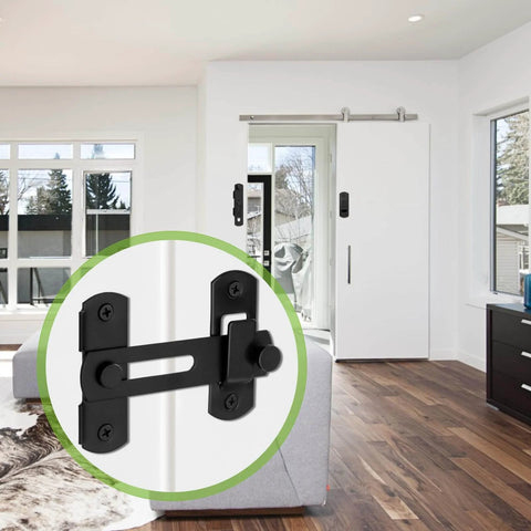 Heavy Duty Gate Latch for Barn Doors and Fences in Matte Black 201 Stainless Steel Gate Hardware installed on white door