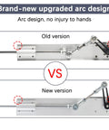 Comparison of upgraded arc design for 24V DIY reciprocating linear actuator, showing new vs. old versions for safer automation projects.