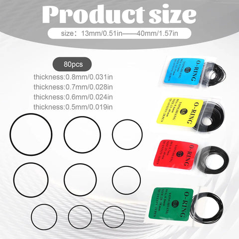 Watch Gasket O Ring Kit 80 Pcs Waterproof Rubber Seal Washers Set For Back Cover Replacement In 0.5 0.6 0.7 And 0.8 mm Sizes