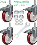 Bad Boy Heavy Duty 5 Inch Swivel Stem Casters 900 Lbs Capacity 360 Slick Rolling Wheels With Dual Safety Locks For Utility Carts And Gear Transfers Pack Of Four Bold Red with hardware.
