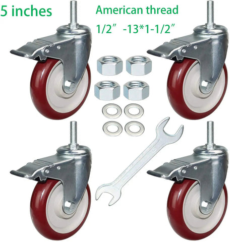 Bad Boy Heavy Duty 5 Inch Swivel Stem Casters 900 Lbs Capacity 360 Slick Rolling Wheels With Dual Safety Locks For Utility Carts And Gear Transfers Pack Of Four Bold Red with hardware.