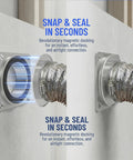 Magnetic Dryer Vent Hose With Airtight Seal Reduces Lint By Ninety Percent showing magnetic coupling and airtight seal
