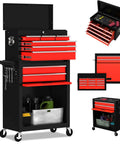 Beefy 8 Drawer Rolling Tool Chest With Lockable Cabinets And Wheels Heavy Duty Removable Toolbox Storage On Casters For Garage Or Shop Dual Cabinet And Mixed Drawer Sizes Black And Red