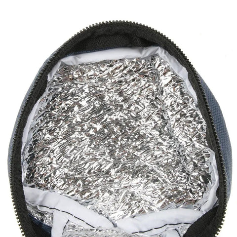 Interior view of Top Shelf 2 Liter Oxford Insulated Cooler Bag With Long Grip Lightweight Bottle And Can Hauler, featuring silver insulation.