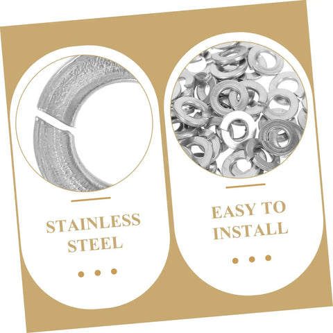 100 Pcs Stainless Steel Split Design Spring Washers Lock Washers Kit For Repairs With Heavy Duty Anti Loosening, Surface Protection, And High Strength Fasteners Set For Home, Garage, Auto, And DIY Equipment Projects. stainless steel split lock washers