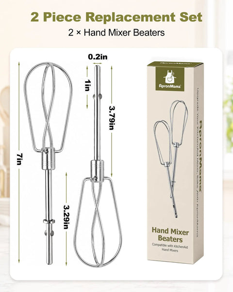 Premium Stainless Steel Hand Mixer Beater Attachments Replacement Parts For Standard Appliances, 2-piece set of steel whisks.