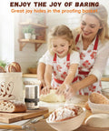 Mother and daughter using Complete Sourdough Starter Kit For Beginners And Bakers with banneton and whisk in kitchen.
