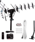 Outdoor Amplified HDTV Antenna Up To 200 Mile Range With 360 Degree Rotation For Free HD 4K 1080P Channels, installation kit