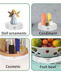 Top Tier Heavy Duty 3 Inch Clear Acrylic Lazy Susan With Hella Smooth Swivel Bearings used for doll ornaments, condiments, cosmetics, and fruit.