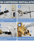 Steps for installing Shower Cartridge Replacement Kit For Moen 1222 Posi Temp Valves with 104421 puller and brass core cartridge.