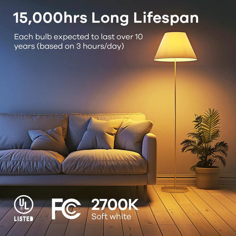 A19 LED Light Bulbs 75W Equivalent Dimmable E26 Base 2700K Soft White 13W 1100 Lumens UL Listed FCC Certified bedroom scene