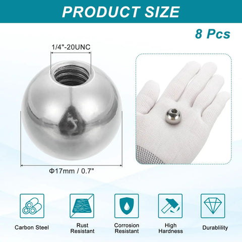 Eight 17mm Ball Nut Knobs With One Quarter Inch Twenty UNC Female Thread Eight Pack Carbon Steel Swivel Ball Joint Adapters