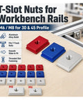 Heavy Duty T Slot Nut Bolts And T Track Slider Fasteners For Woodworking, Premium Aluminum Alloy fit standard 30 or 45 tracks, M6 M8 specs.