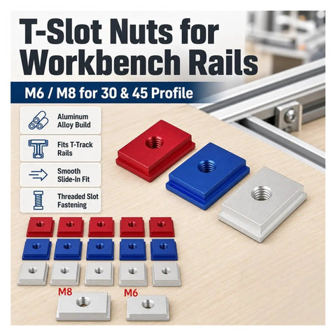 Heavy Duty T Slot Nut Bolts And T Track Slider Fasteners For Woodworking, Premium Aluminum Alloy fit standard 30 or 45 tracks, M6 M8 specs.