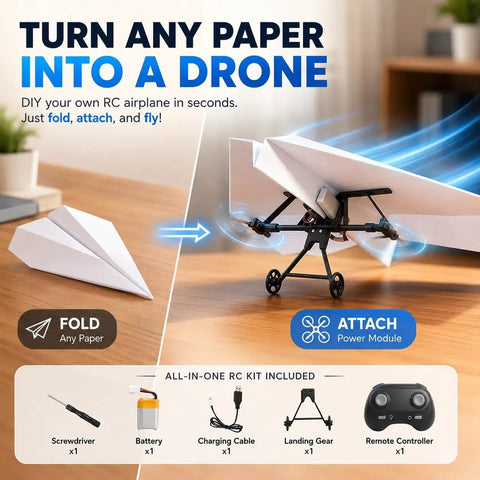 Electric Remote Control Paper Airplane Kit With Gyro Stabilizer And Dual Propellers For Real Outdoor Fun, 2026 Edition shown.