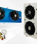 Pro Grade 6HP Walk In Refrigerator Cooling Kit With Box Type Condenser And Evaporator Air Cooler setup with dual fans.