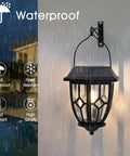 Dope Hexagon Solar Lanterns Outdoor Waterproof Hanging Lights on wall in rain with warm LED filament glow