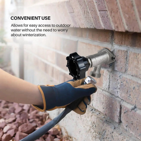Person attaching hose to 10 Inch Frost Free Sillcock Outdoor Faucet With Chrome Plated Brass Body Half Inch PEX Inlet To Three Quarter Inch Male Hose Thread Outlet Lead Free Built For Year Round Use And No Freeze Drama In Your Yard on house wall.