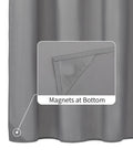 Stall Fabric Shower Curtain Liner Waterproof And Machine Washable 48x72 Grey with Magnetic Closures, close-up showing magnets at bottom.