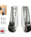 Tough As Nails Vertical Track Rollers With Smooth Rolling Bottom Wheels, built like a tank, featuring black wheels and metal frame.