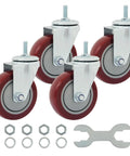 Heavy Duty Swivel Caster Wheels Featuring Slick Polyurethane Treads And A Sturdy Threaded Stem Mount, set of four casters.