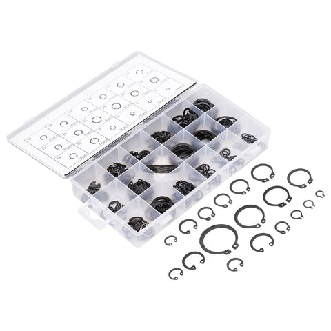 225 Piece C Clip Circlip Snap Ring Retaining Fastener Set For Machinery Vehicles Automotive And Industrial Use Durable Rubber Alloy Steel Black