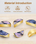 Cosmic Violet Fluid Art Cabinet Pulls 2 Pack With Gold Semicircle Drawer Handles 3 Inch Hole Center Dope Marble Like Stone Pattern