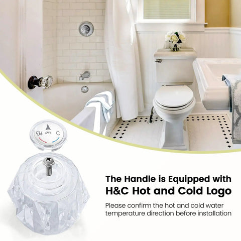 Bathroom with tub featuring RP2391 Compatible Shower Handle Replacement Kit for 600 Series, showing clear knob with hot/cold index.