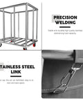 Heavy Duty 400L Rolling Laundry Cart With Steel Frame And Oxford Cloth, precision welded, close-up of stainless steel link