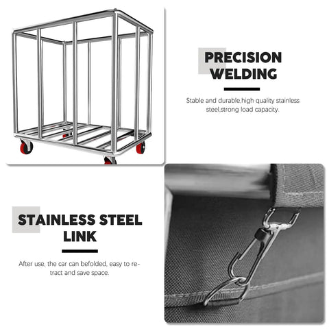 Heavy Duty 400L Rolling Laundry Cart With Steel Frame And Oxford Cloth, precision welded, close-up of stainless steel link