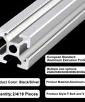 Close-up view of 30x30 Aluminum Extrusion 1000mm 2 Pack T Slot Rails European Standard, anodized silver, for CNC and 3D printing projects.