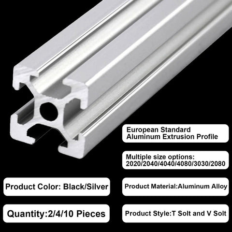 Close-up view of 30x30 Aluminum Extrusion 1000mm 2 Pack T Slot Rails European Standard, anodized silver, for CNC and 3D printing projects.