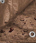 Close-up of Beefy Heavy Duty Poly Tarp Cover 20 By 40 Feet Waterproof Outdoor Tarpaulin Brown 5 Mil Thick With Aluminum Grommets