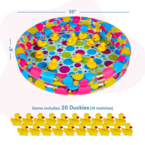 Duck Pond Matching Carnival Game For Kids Kid Friendly Inflatable Pool Play Set With 20 Plastic Ducks Featuring Number Pairs