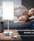 Set Of 2 Touch Control Table Lamps With 3 Way Dimming USB Ports And AC Outlet Brushed Nickel Bedside Lamps With White Shades
