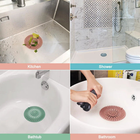 Flexible Hair Catcher Drain Strainers For Bathroom Sink And Shower In TPR Material with color options in sink and tub settings