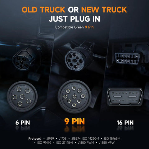 Heavy Duty Truck Scanner With 6 9 16 Pin Adapters, 2 In 1 Diesel Diagnostic Tool For Cummins Paccar Caterpillar connectors