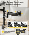 Vertical Dual Monitor Stand For 17 To 32 Inch Screens, Stacked Mount with tension adjustment, shown installed on desk.