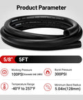 EVIL ENERGY 5/8 in heater hose side view, black automotive coolant hose, 5 ft coil