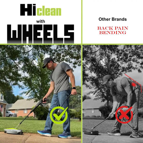 15 Inch Pressure Washer Surface Cleaner With Wheels 3400 Max PSI Universal Attachment used by man on sidewalk