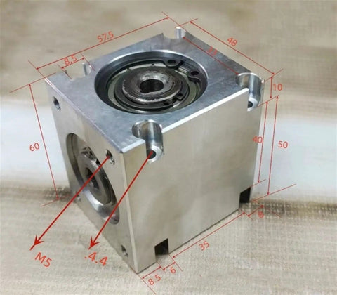 Built Tough One Piece Spiral Bevel Right Angle Gearbox With 8mm Keyway Bore Single Output Shaft For Direct 90 Degree Power Transfer Knocks It Out Of The Park Solid Torque Delivery Guaranteed To Perform, showing dimensions and design.