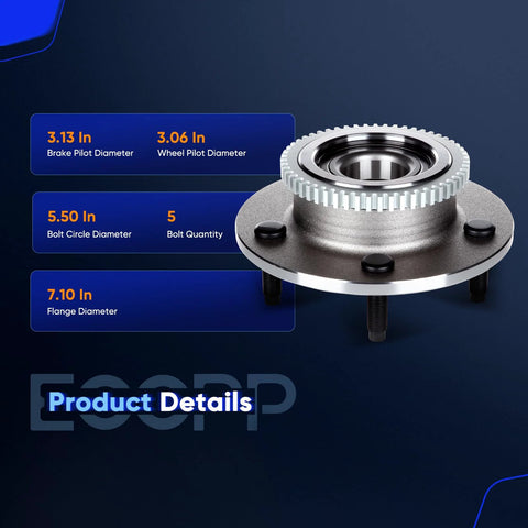 Pair Of Front Wheel Hub Bearing Assemblies For 2000 2001 Dodge Ram 1500 2WD 5 Lug With ABS OE Quality Replacement Drop In No Mod Needed Compatible With ABS Sensor 515084
