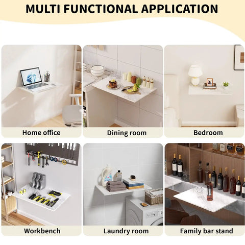 Fold Down Wall Mounted Workbench Table 25 Inch Long By 15.7 Inch Wide White Marble Floating Desk for Home Office, Dining Room, Bedroom, Workbench, Laundry Room, Family Bar Stand.