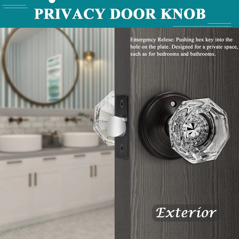 Octagon Crystal Door Knob Set For Privacy In Oil Rubbed Bronze Finish Clear Glass Knobs For Bathroom And Bedroom 5 Pack