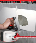 11 Inch Stainless Steel Drywall Finishing Trowel and 13 Inch Aluminum Hawk Board Holder Construction Set in use with drywall mud