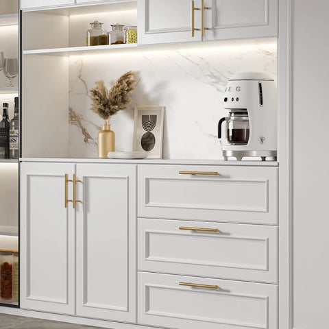 Champagne Bronze Cabinet Pulls Two And A Half Inch 64mm 30 Pack Brushed Gold Drawer Handles on white kitchen cabinets