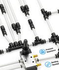 Rugged White Nylon Air Brake Hose Tube Quarter Inch Bore Three Eighths Wall Thirty Two Foot Heavy Duty Pneumatic Line with fittings for air flow.